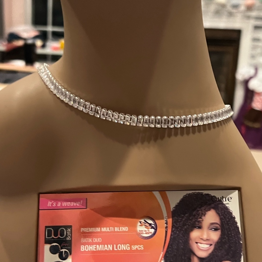 Forever 21 Silver Crystal Tennis Choker Necklace
